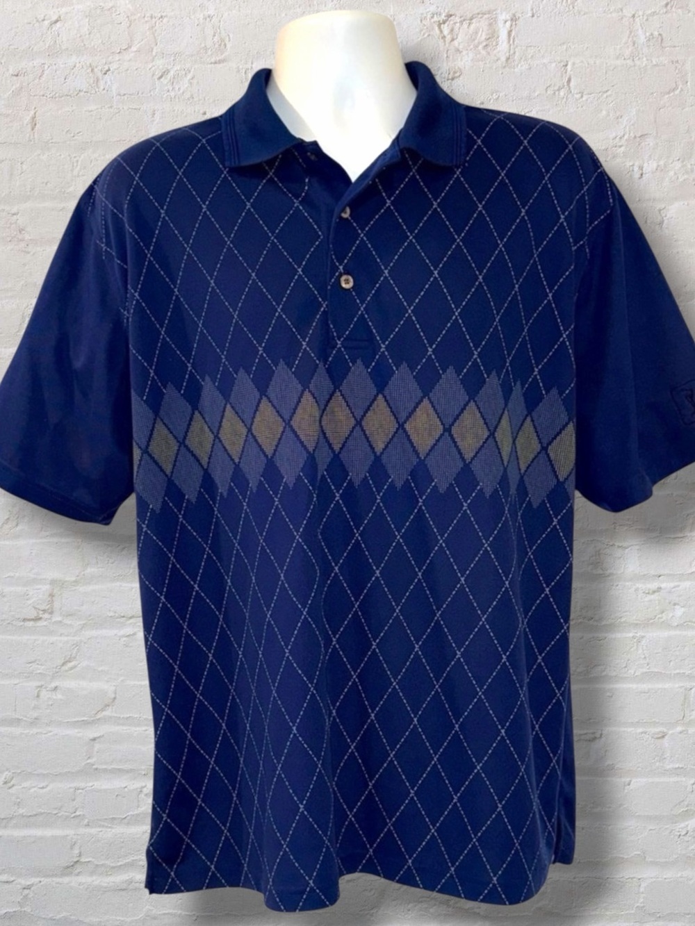 PGA TOUR Argyle Golf Polo Shirt Men’s Large Blue Performance Short Sleeve